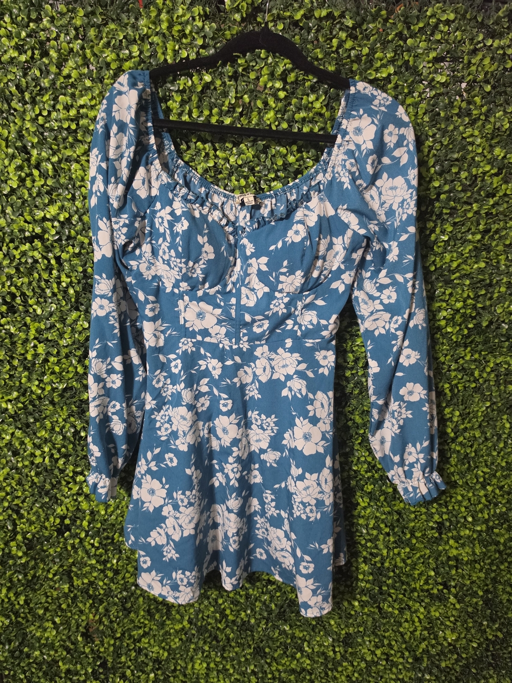Blue Floral Long-Sleeve Women's Top Dress Size Large